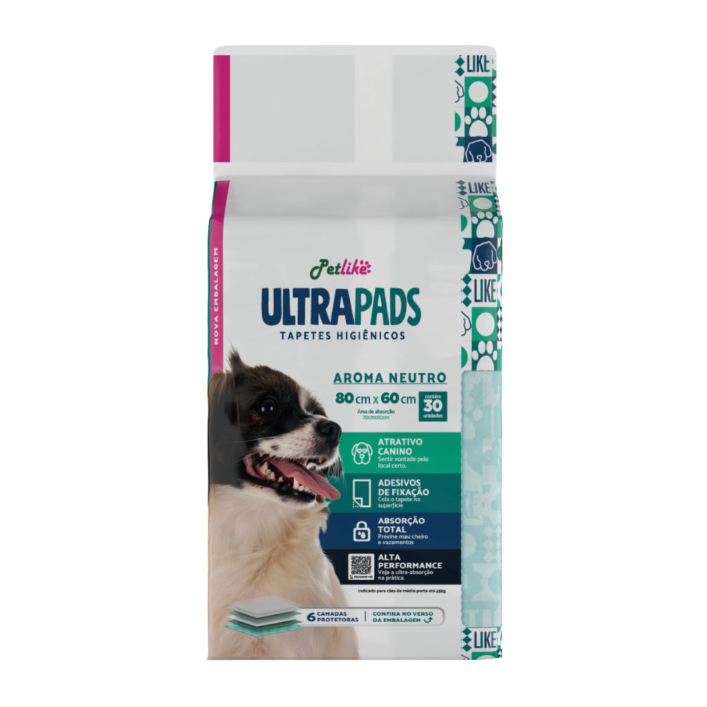 Tapete higiênico absorvente grande para cães PetLike Ultra Pads neutro 80x60 cm 30 unidades