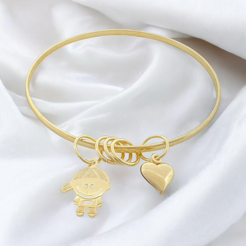 Bracelete com coração e filhos ou filhas 6,5cm liso banhado a ouro 18k em Oferta na Shopee