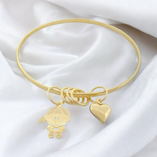 Bracelete com coração e filhos ou filhas 6,5cm liso banhado a ouro 18k em Oferta na Shopee