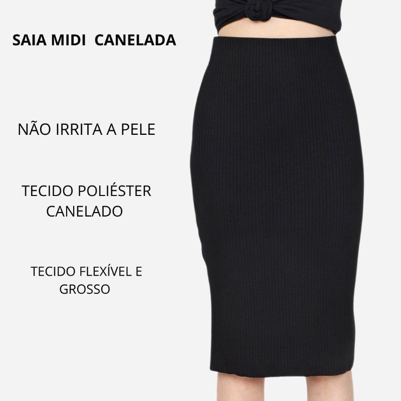 Saia Midi Lápis Canelada Feminina Cintura Alta (P ao G1) Moda Elegante em Oferta na Shopee