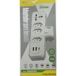 Multiplicador de tomadas Bivolt Adaptador de Tomadas 4 pinos ou 3 pinos branco PRETO