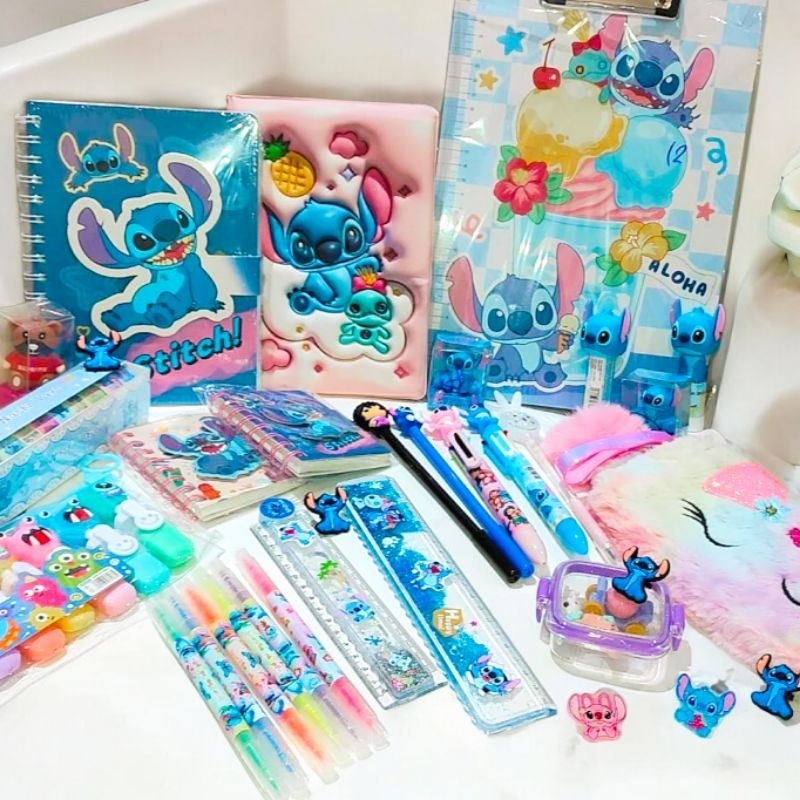 Kit Papelaria Lilo Stitch com Pelúcia Estojo Fofinho 10 ou 15 Itens Presente Escolar Infantil Volta às Aulas