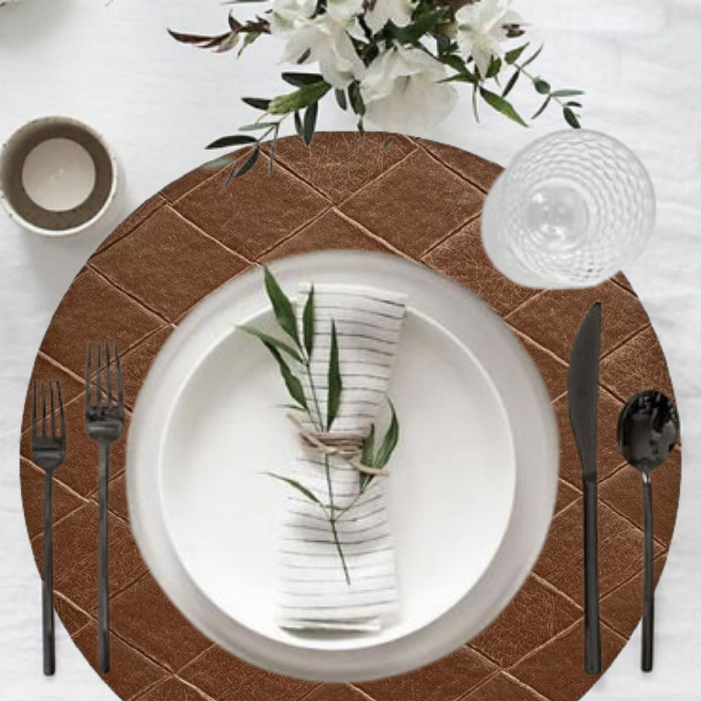 4 Jogo Americano Redondo Kori Marrom- Impermeável Pvc