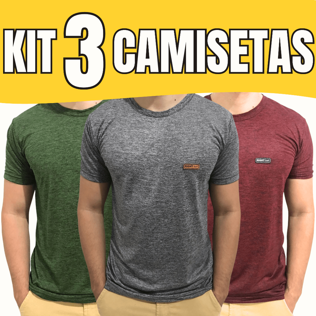 Kit 3 Camisetas Masculinas Dry Fit Malha Fria Moda Fitness Manga curta para academia