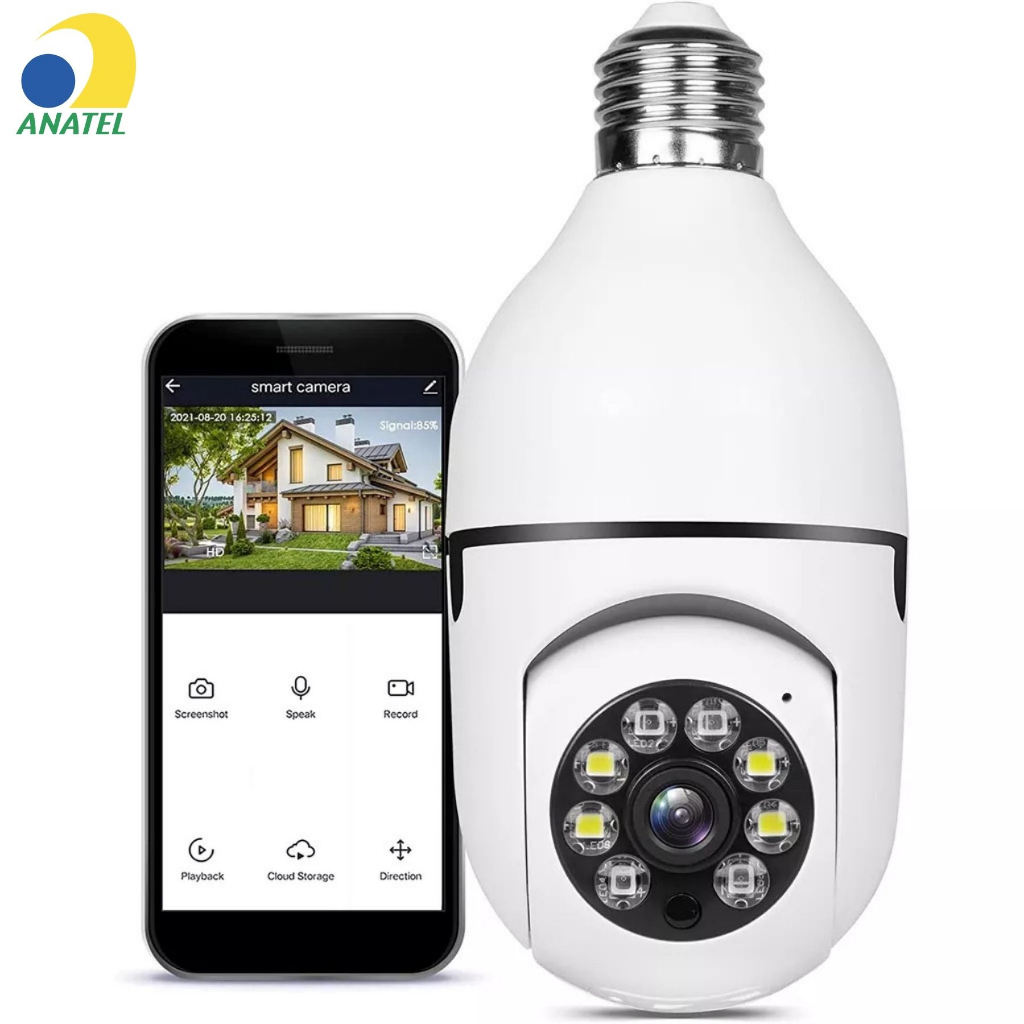 KIT 1/2 Câmera Wifi IP Sem Fio Giratória 360 Com Encaixe Lampada Bocal Rosca Yoosee Ptz Full HD Visão Noturna E27