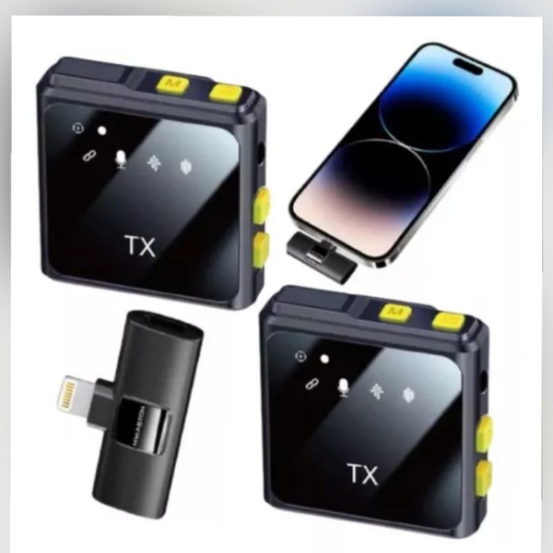 Microfone Lapela Quadrado Duplo profissional com acalcance de até 20 metros