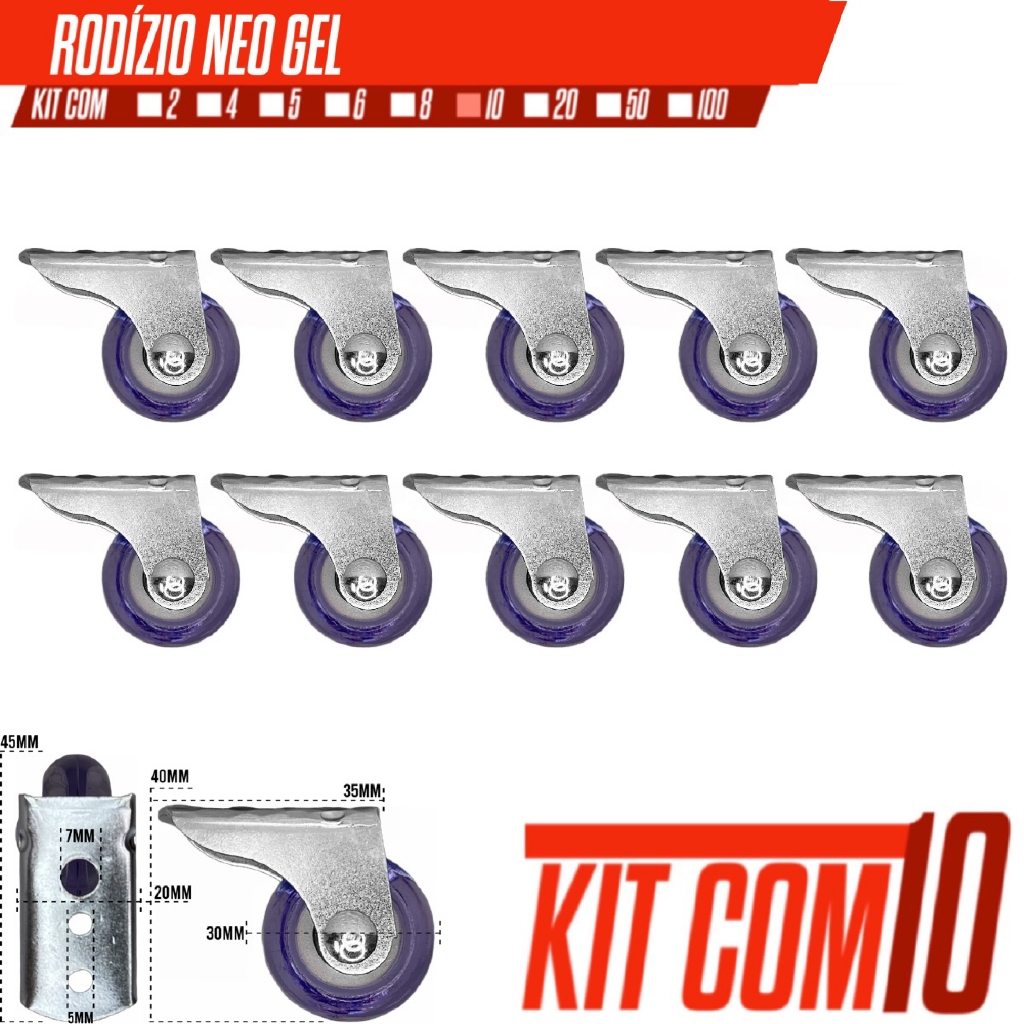 Kit c/ 10 Rodinha Rodizio de Gel PVC Fixa para Moveis no Geral Resistente e de alta qualidede em Oferta na Shopee