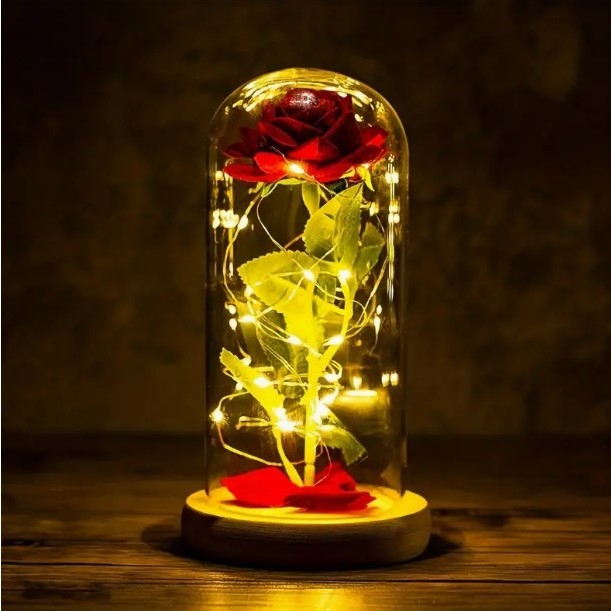 A Rosa Encantada Luminária Abajur com LED  A Rosa Eterna Aveludada em Oferta na Shopee