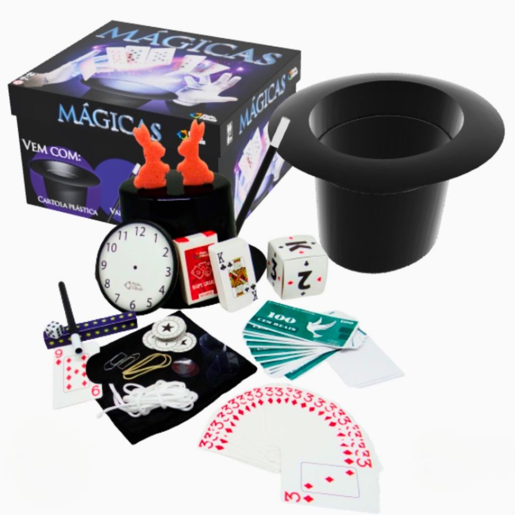 Magica Brinquedo Infantil Kit 30 Truques Cartola Varinha Baralho Pais e Filhos 7282 em Oferta na Shopee