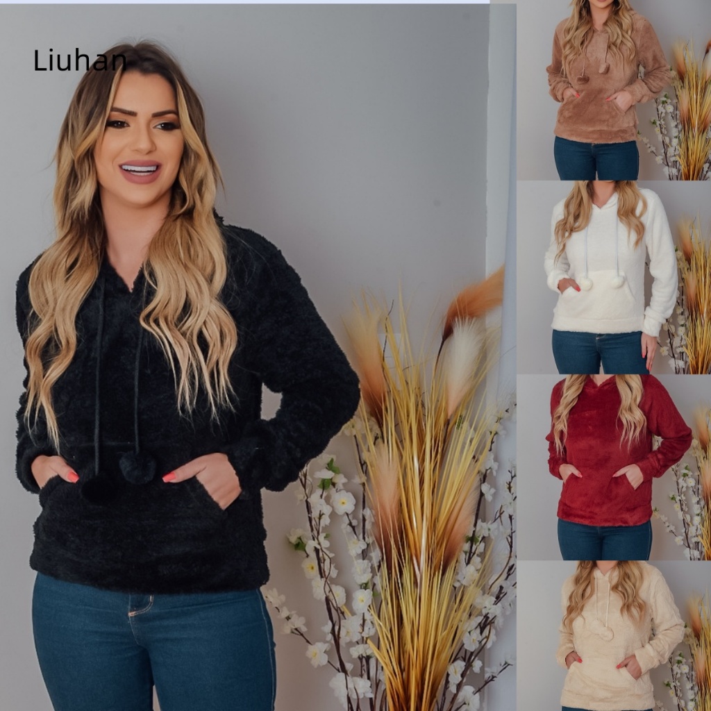 Liuhan Modas MOLETOM LISO PELUCIA BLUSA FEMENINA INVERNO OUTONO Z03
