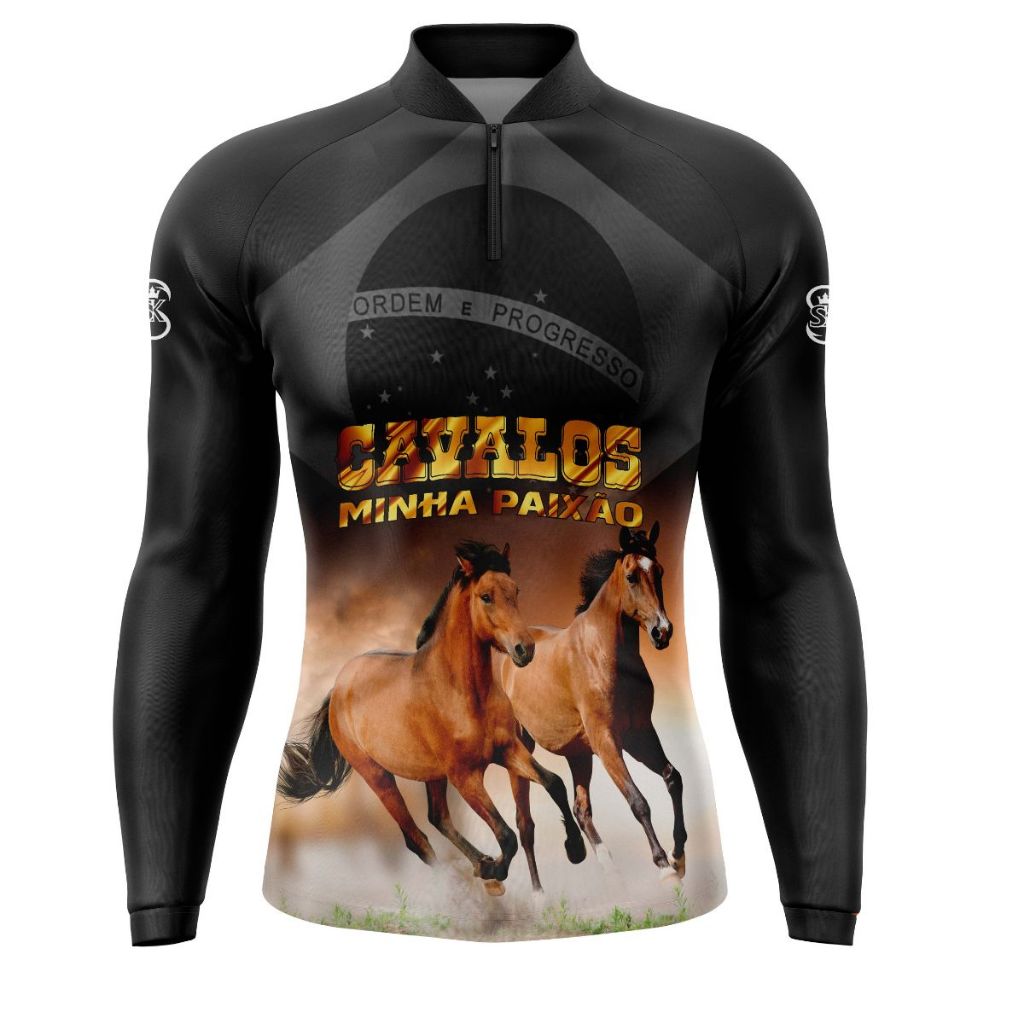 Camisa com Proteção UV 50+ Masculina - Não desbota - | Estampa de Cavalo - Secagem Rápida e Conforto em Oferta na Shopee