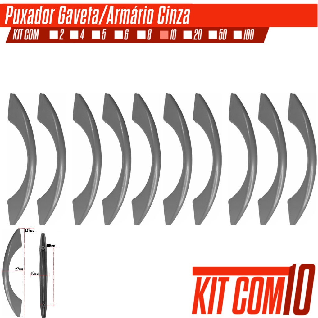 KitC/ 10 Puxadores Armarios Gavetas 96mm Cinza Reforçado para Móveis, Guarda Roupa em Oferta na Shopee