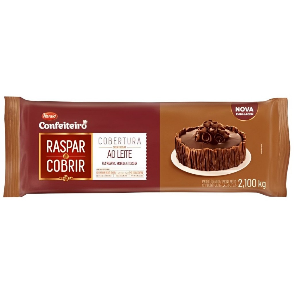 Cobertura Confeiteiro Raspar & Cobrir Ao Leite em Barra 2,100kg Harald em Oferta na Shopee