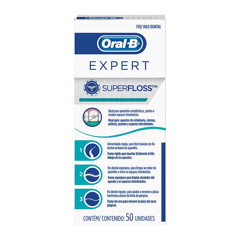 Fio Dental Oral-B Super Floss - 50 Unidades - Limpeza Completa e Segura