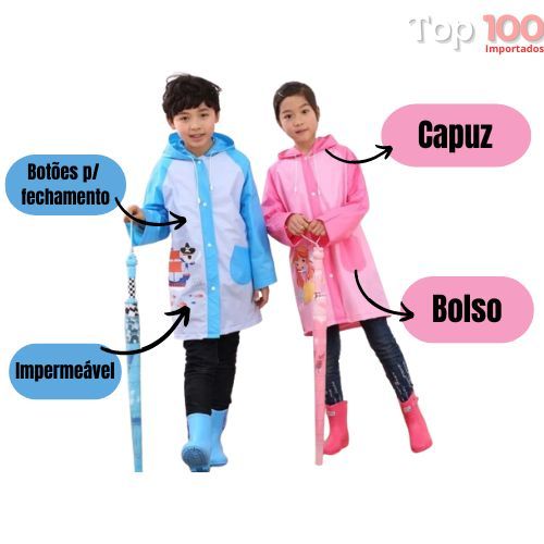 Capa De Chuva Infantil Reforçada Com Capuz Impermeável Menino ou Menina em Oferta na Shopee
