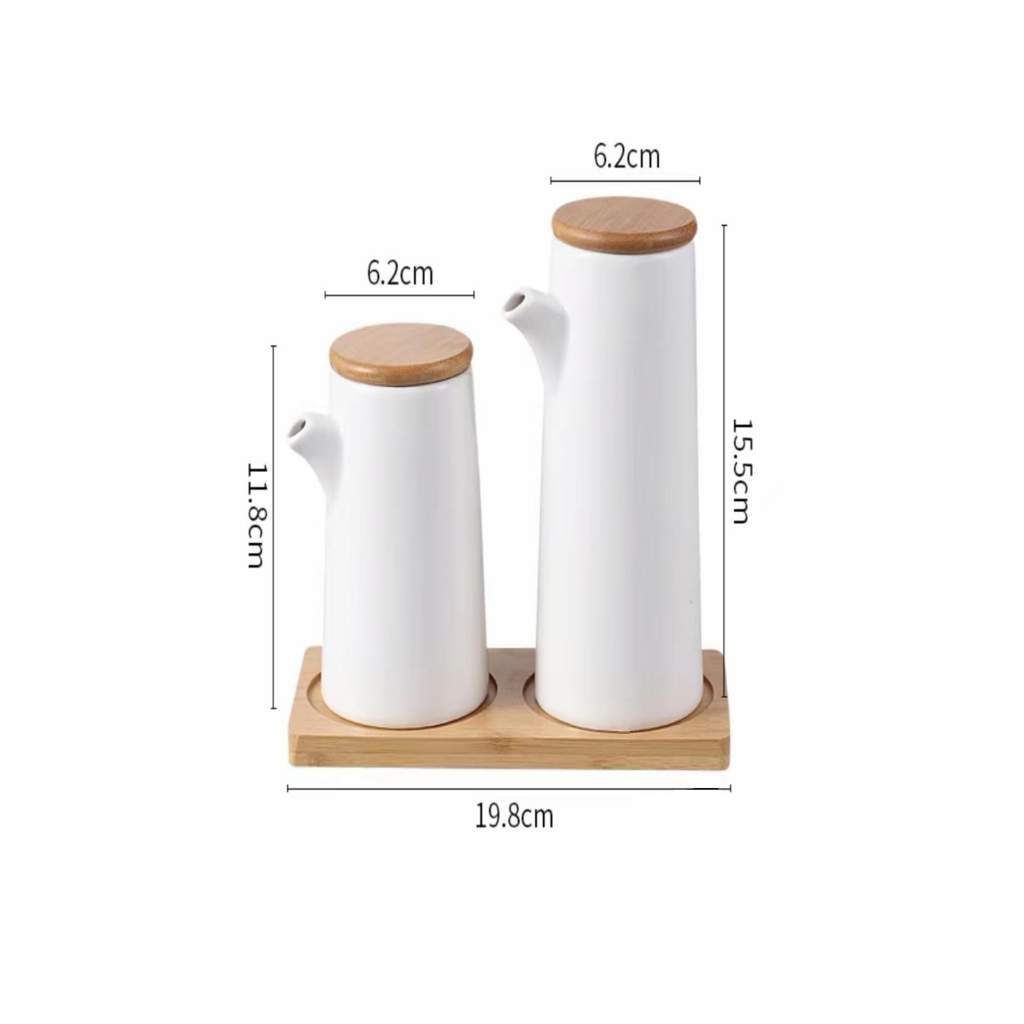 Kit Com 2Peças Porta Mantemento em Cerâmica  com Suporte de Bambu