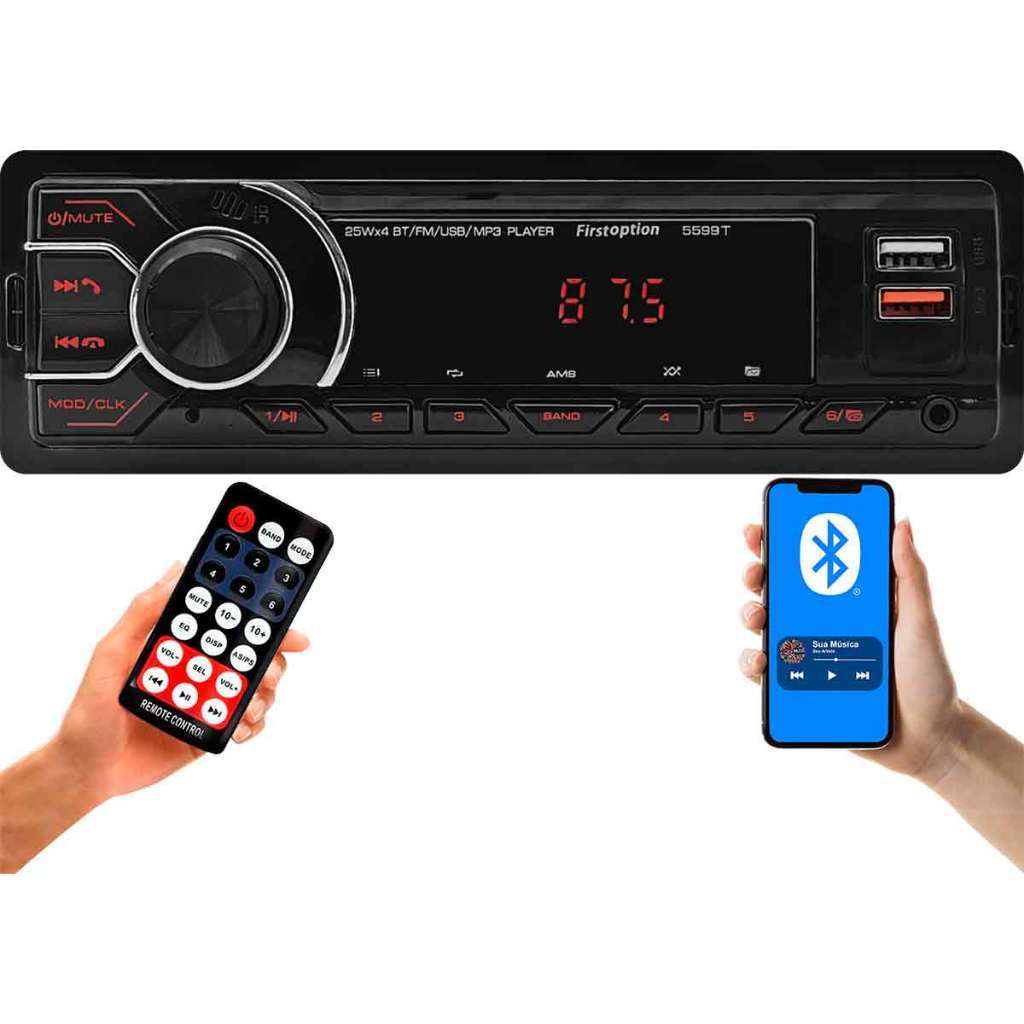 Som Radio Mp3 Bluetooth Para Carro Visor Com Led Entrada Usb e Auxiliar Fm Lançamento