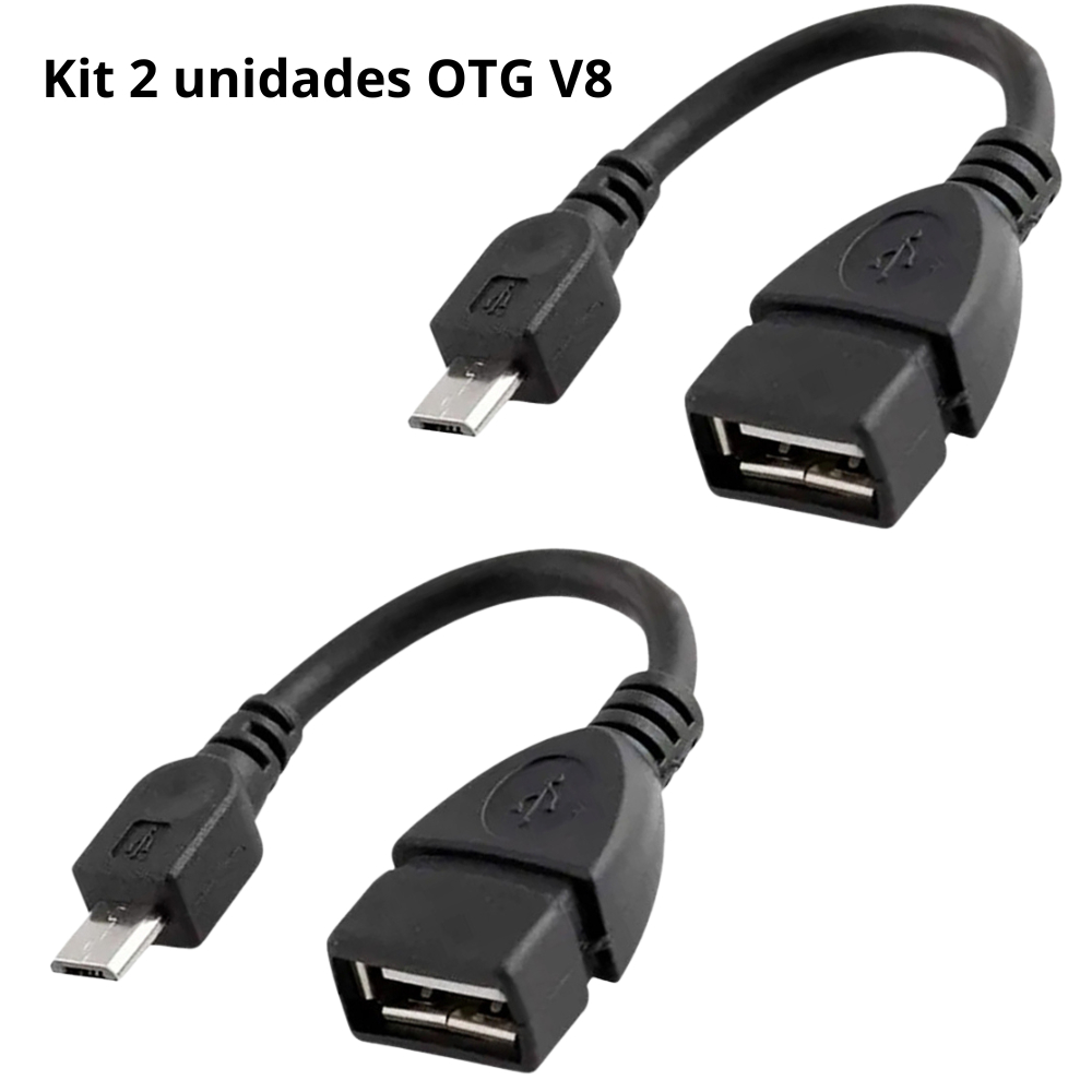 Kit 2 Cabo Otg Usb V8 Micro Usb  Macho Para Usb Fêmea Conversor Adaptador Pendrive Celular Tablet