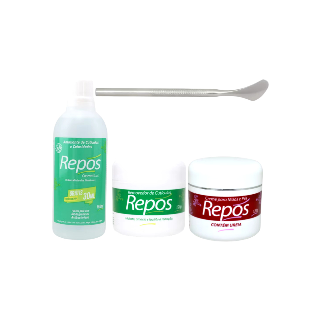 spa dos Pes: Repos Amaciante de Cutículas 150ml + Creme Removedor +  creme Ureia 120gr + Espátula 222 Aço Inox
