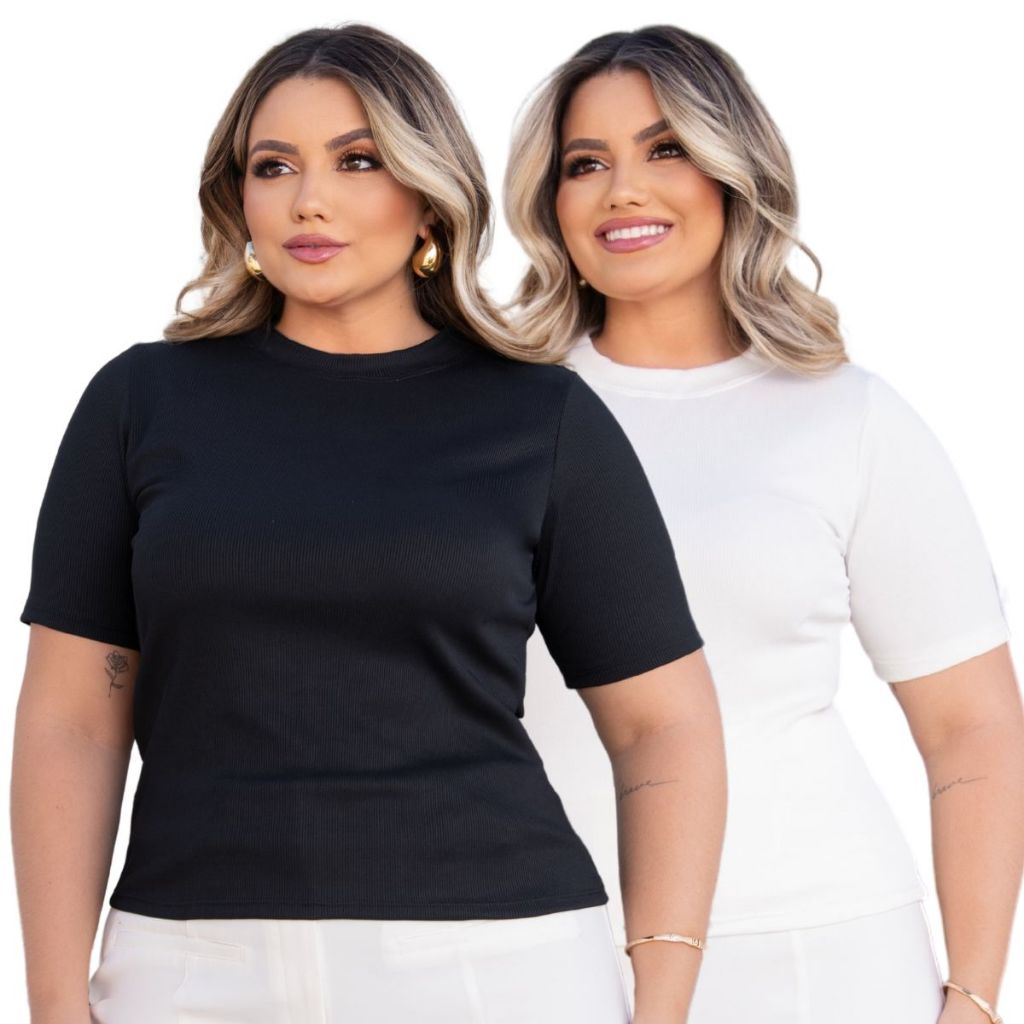 Kit 2 Blusa Feminina Plus Size Uniforme T-Shirt Ribana Leve e Confortável G3 em Oferta na Shopee