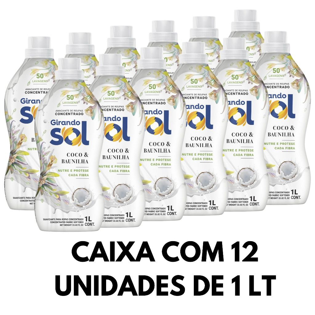 Caixa de Amaciante Concentrado Coco & Baunilha (12 Unidades de 1 Litro) - Girando Sol