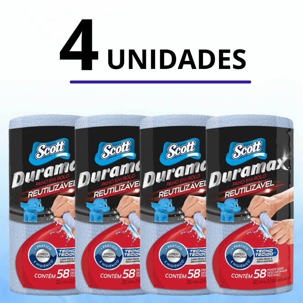 Kit 4 Pano Reutilizavel Scott Duramax Azul Multiuso Papel Toalha Casa Limpa Flanela Atacado