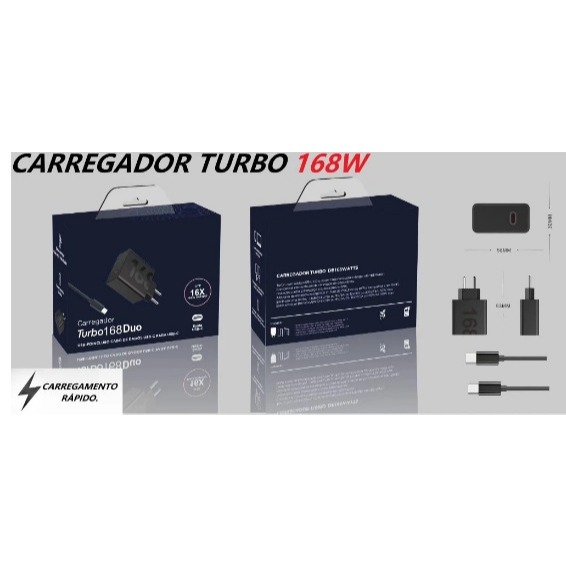 Carregador Turbo 168W ULTRA Rápido Tipo C PD