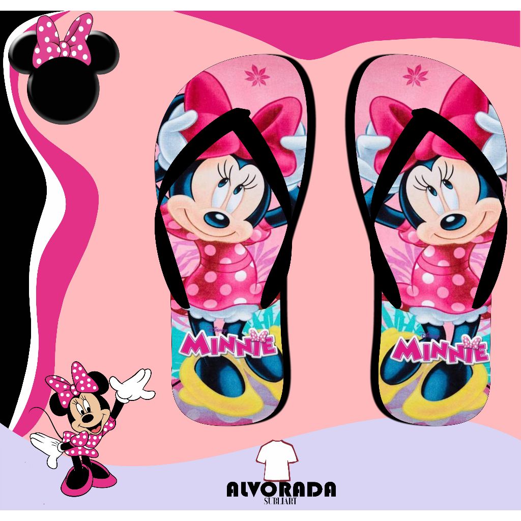Sandalia Chinelo Minnie Minie Minei Personalizado Personagem Desenho Infantil Adulto