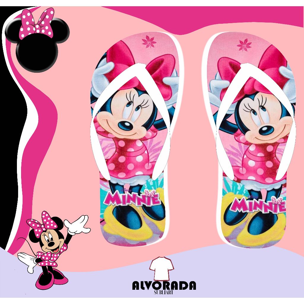 Chinelo Sandalia Minnie Minie Minei Personalizado Personagem Desenho Infantil Adulto
