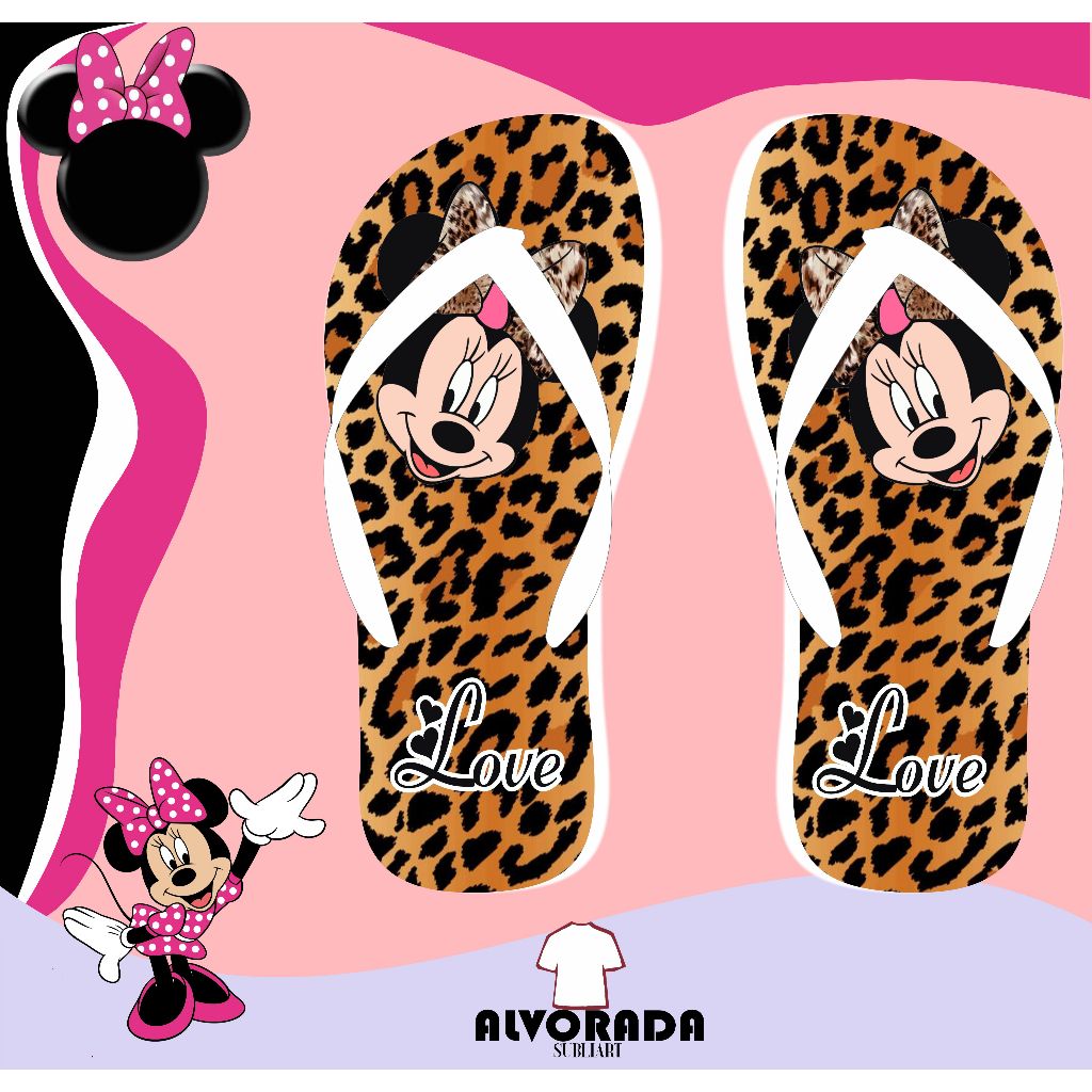 Chinelo Sandalia Minnie Minie Minei Personalizado Mickey Personagem Desenho Infantil Adulto