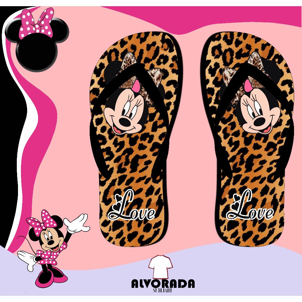 Sandalia Chinelo Minnie Minie Minei Personalizado Mickey Personagem Desenho Infantil Adulto