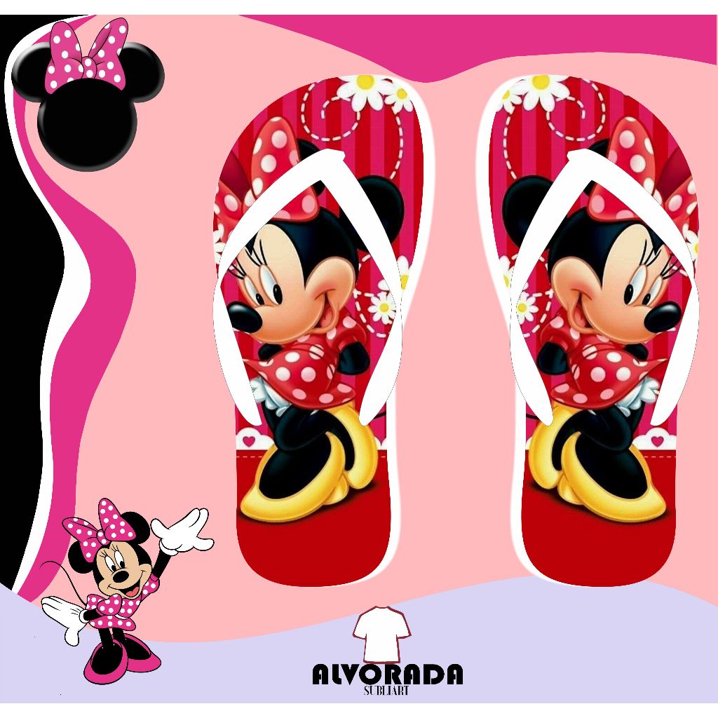 Sandalia Chinelo Minnie Minie Minei Personalizado Mickey Personagem Desenho Adulto Infantil