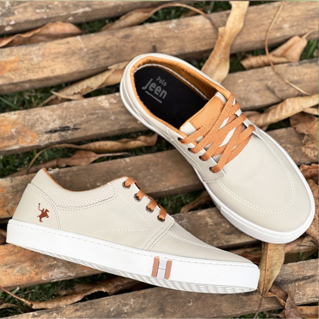 Sapatenis Masculino Em Couro Casual Basico Polo Solado Reto Confortavel Promoção