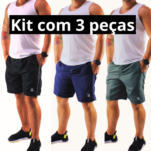 Kit 3 Short Academia Tactel Masculino Levinho com 3 Bolsos Casual Mauricinho em Oferta na Shopee