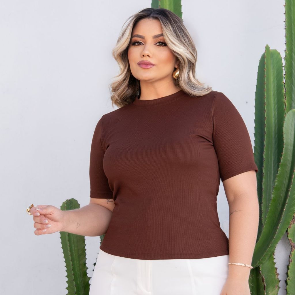 Camiseta Plus Size Feminina Canelada Tshirt Toque Sofisticado Até G3 em Oferta na Shopee