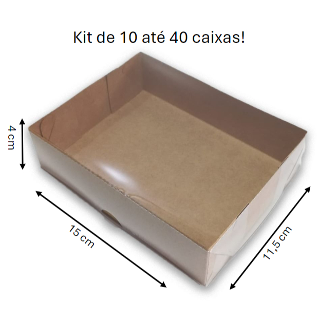 Caixa Kraft para Presente 15x11x4 cm Visor Acetato, Papel Kraft e Duplex Embala Cristal