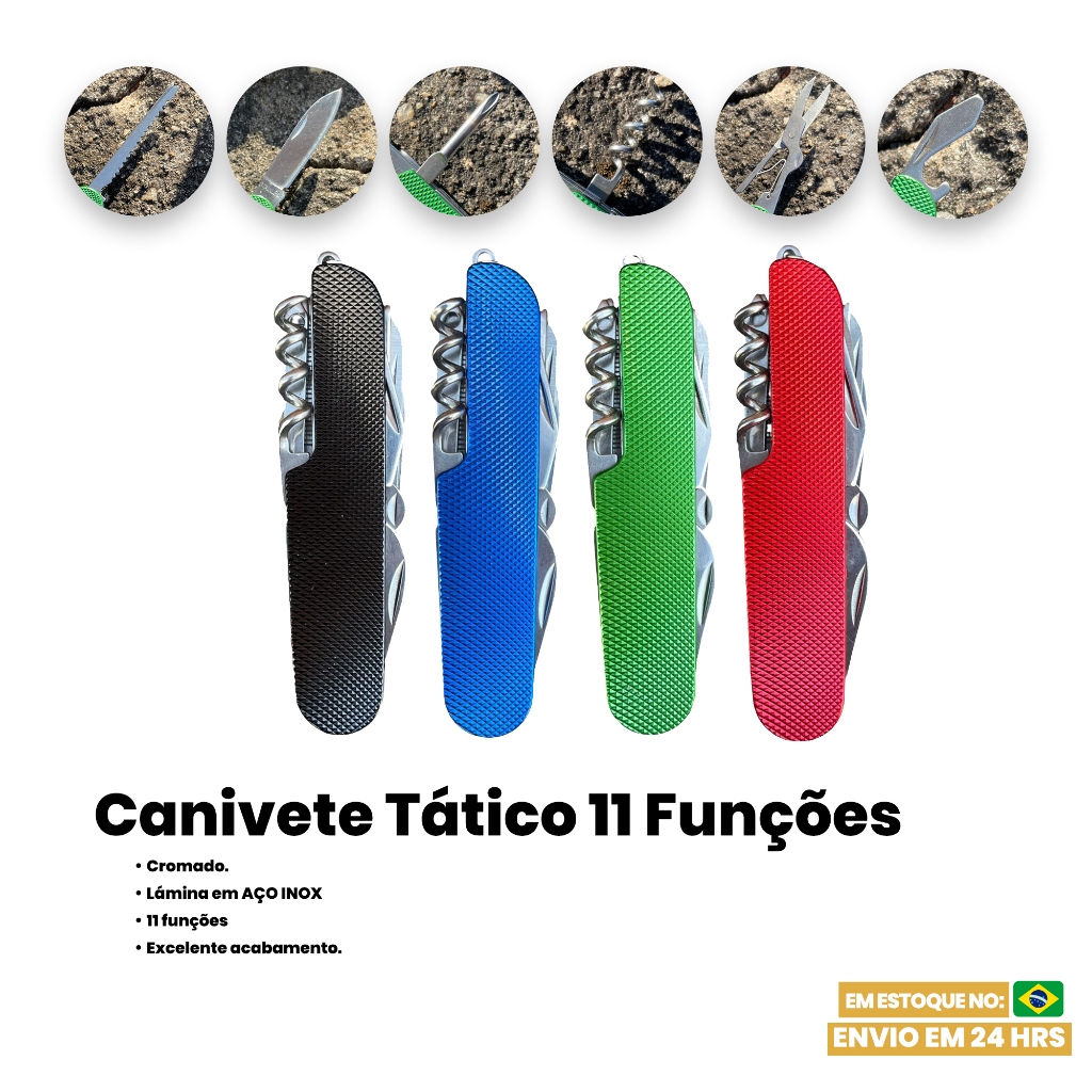Canivete Tático 11 Funções Cromado Alta Qualidade E Excelente Acabamento