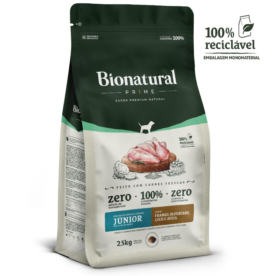 Ração Bionatural Prime Super Premium Cães Filhotes Raças Médias e Grandes Frango 2,5kg em Oferta na Shopee
