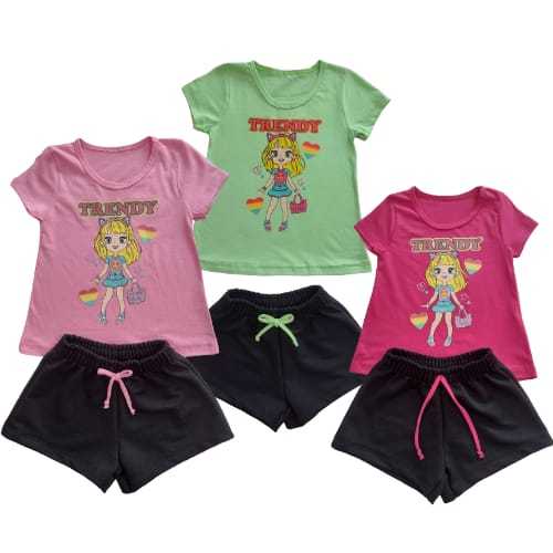 Conjunto infantil menina manga curta -blusa -shorts conforto e qualidade moda verão feminina