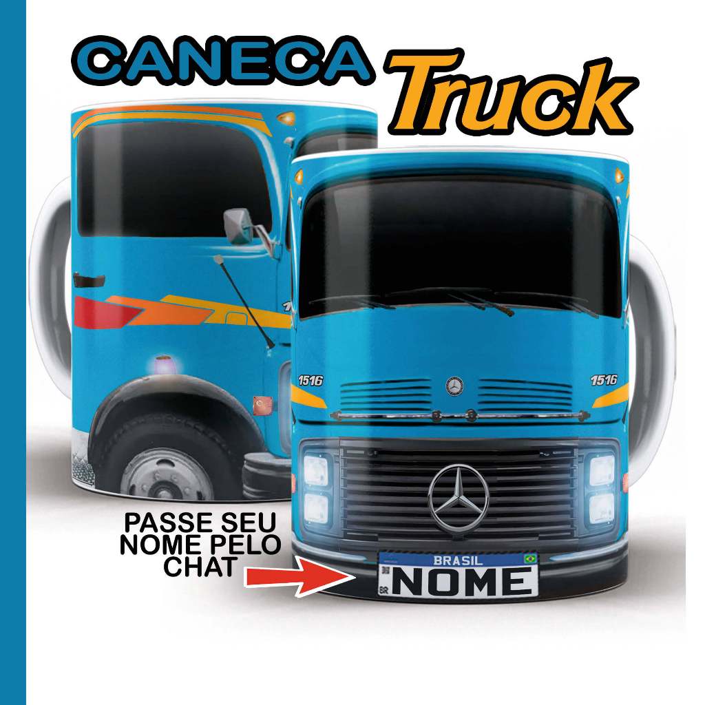Caneca caminhão mercedes cara preta 1516 1113 1313 c/  nome
