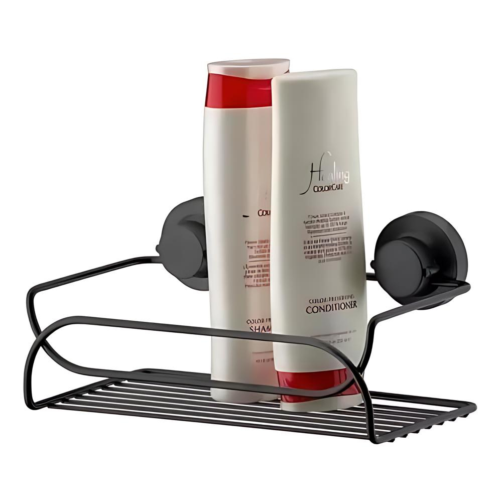 Suporte Porta Shampoo Sabonete Preto Fosco Fixação Ventosa Banheiro - Home & Living