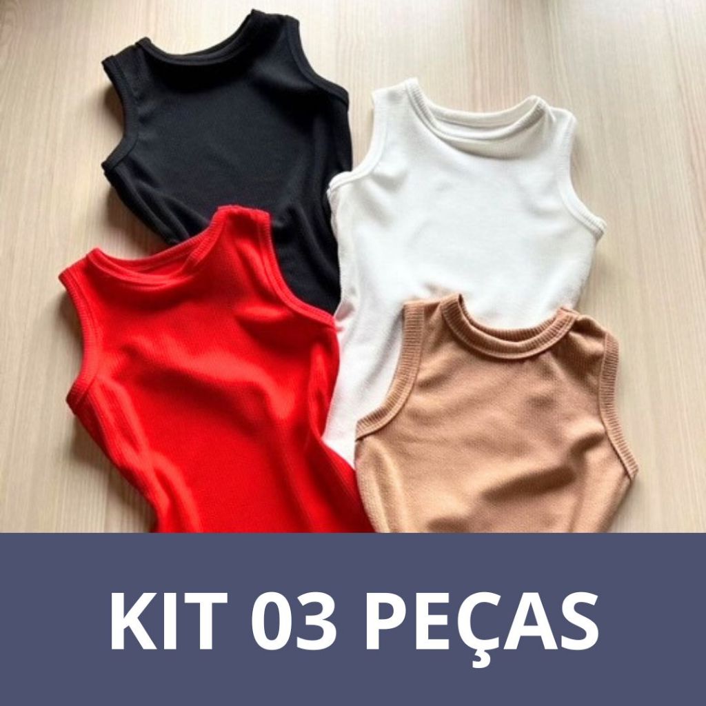 Kit 03 Body Feminino Regata Atena Básico Elegante Moda