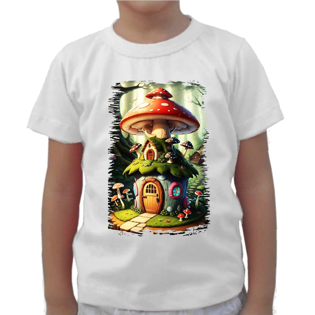 Camiseta Infantil Diversos Cogumelo Casinha De Duende 74