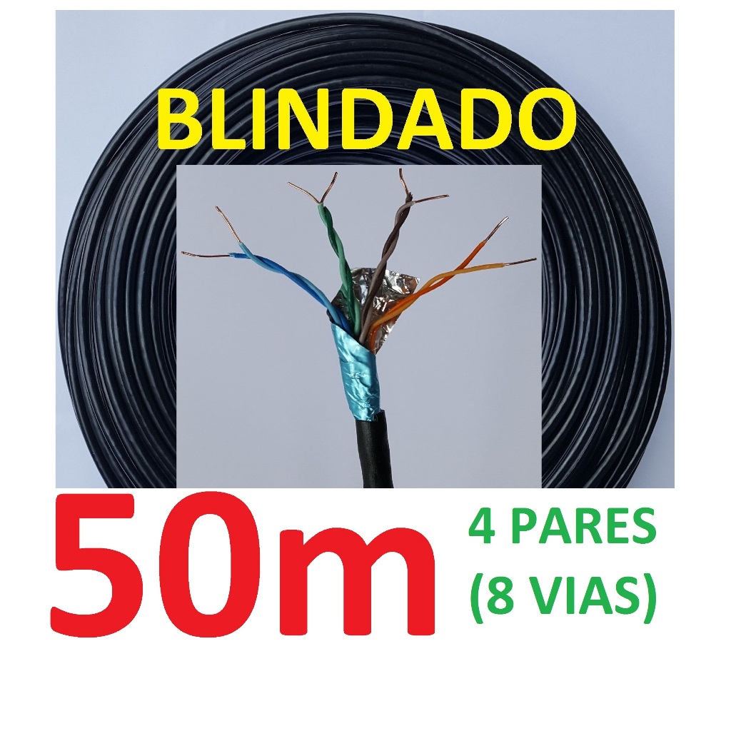 Cabo Rede Cat5e 50m Preto Ftp Blindado Cs Lan Internet Infoclix