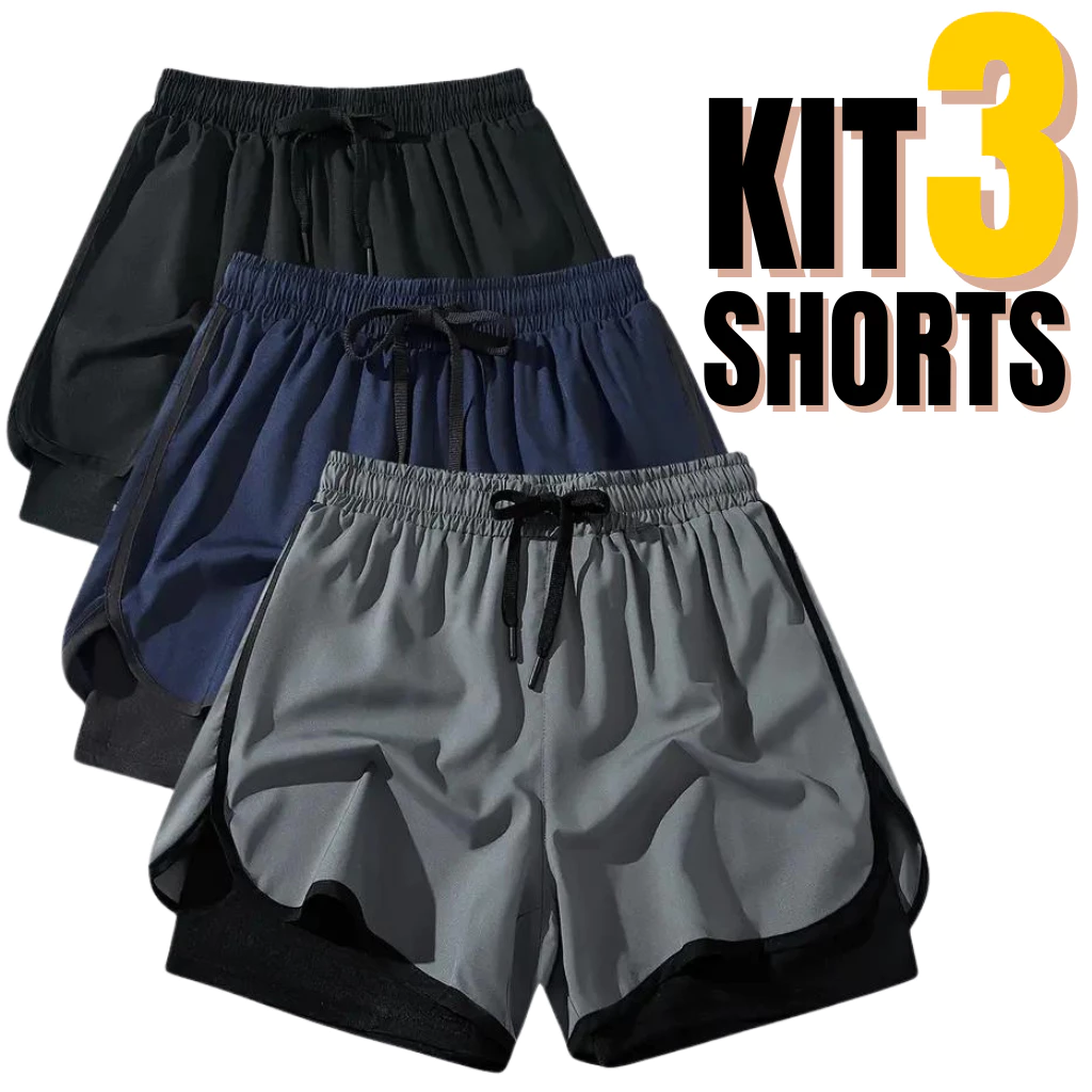 Kit 3 Shorts Masculino 2 em 1 Corrida com Forro de Compressão — imagem 1
