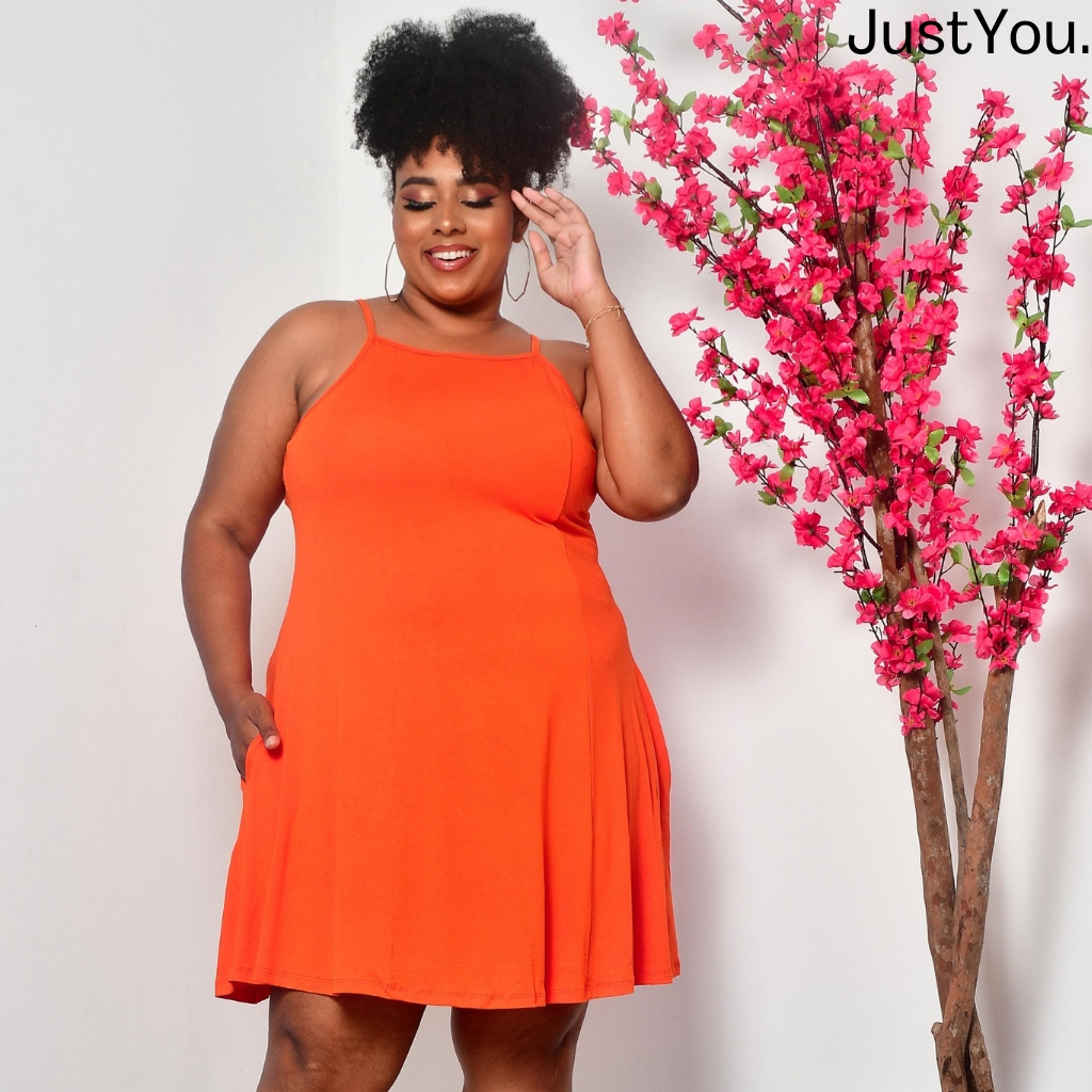 Vestido feminino plus size curto soltinho viscolaycra com bolso alcinha