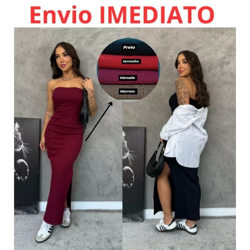 Vestido feminino longo elegante tomara que caia casual festas básico clássico