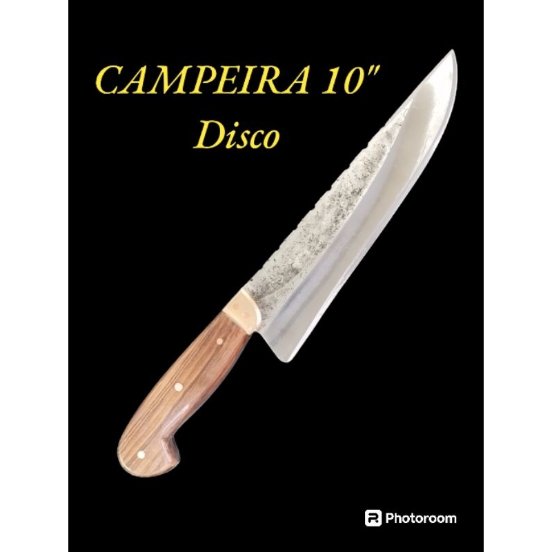 Faca Gaúcha 100% Artesanal, CAMPEIRA 10", Churrasco, Disco Arado, Cabo Madeira Torneada.