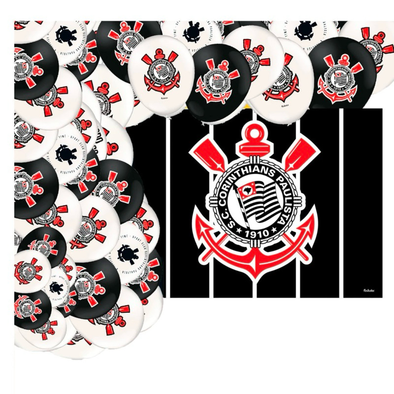 Kit festa Corinthians Painel GIGANTE + 25 balões CORINTIANS FESTCOLOR em Oferta na Shopee