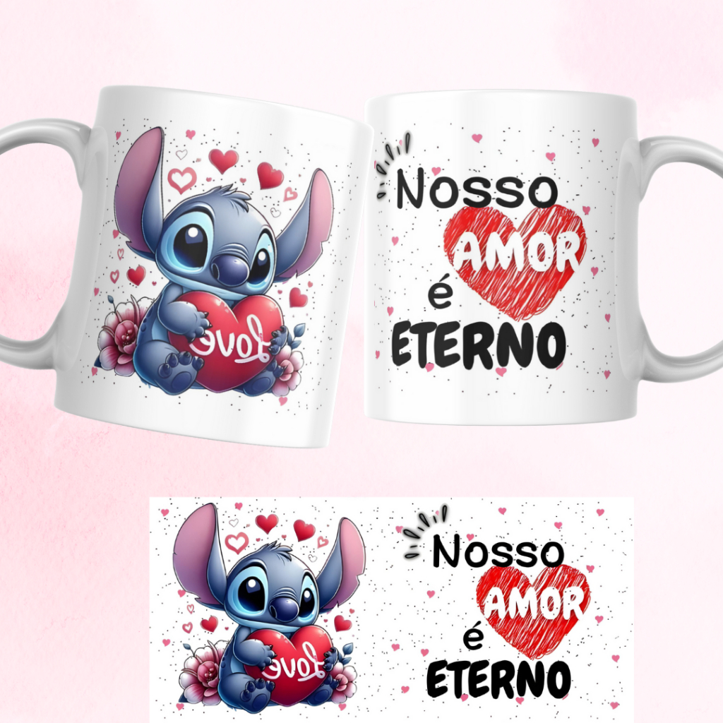 caneca disney lilo, stitch e angel, namorados coração dia dos namorados casal presente mais vendidos